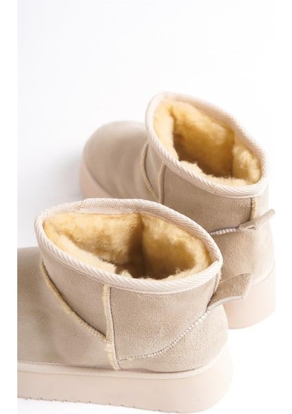 Kadın Krem Süet Içi Kürklü Kalın Tabanli (4,5 cm ) Mini Kısa Bot fırsatları