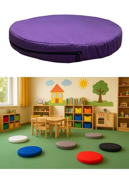 Anaokulu Kreş Aktivite Minderi, Bahçe, Dekor, Sandalye Minderi 40X5 cm Yuvarlak Minder