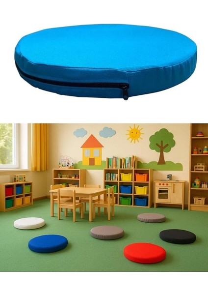 Anaokulu Kreş Aktivite Minderi, Bahçe, Dekor, Sandalye Minderi 40X5 cm Yuvarlak Minder