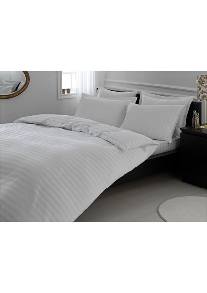 Özdi̇Lek Çift Kişilik Line Çizgili Saten Nevresim Takımı-Beyaz