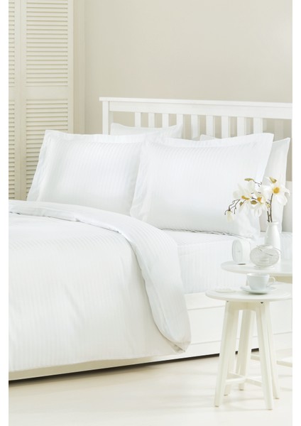 Özdi̇Lek Çift Kişilik Line Çizgili Saten Nevresim Takımı-Beyaz fiyatları