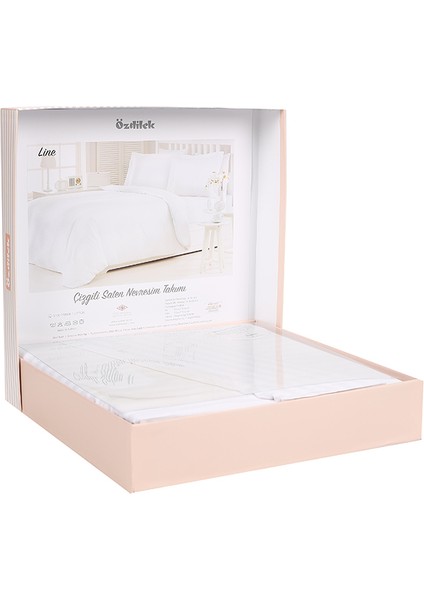 Özdi̇Lek Çift Kişilik Line Çizgili Saten Nevresim Takımı-Beyaz fırsatları