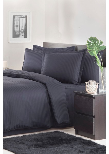 Özdi̇Lek Çift Kişilik Line Çizgili Saten Nevresim Takımı-Siyah fiyatları