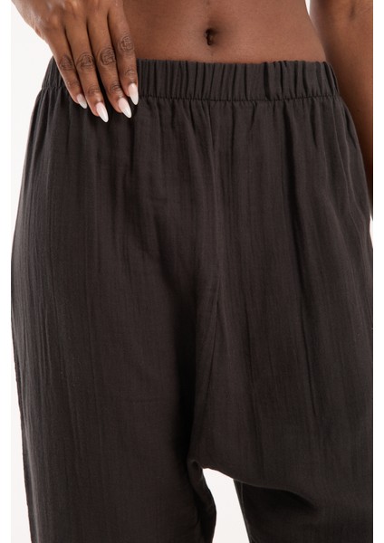 Siyah Müslin %100 Pamuk Şalvar Pantolon Kadın Günlük Bohem Tarz Rahat fiyatları