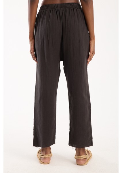 Siyah Müslin %100 Pamuk Şalvar Pantolon Kadın Günlük Bohem Tarz Rahat fırsatları