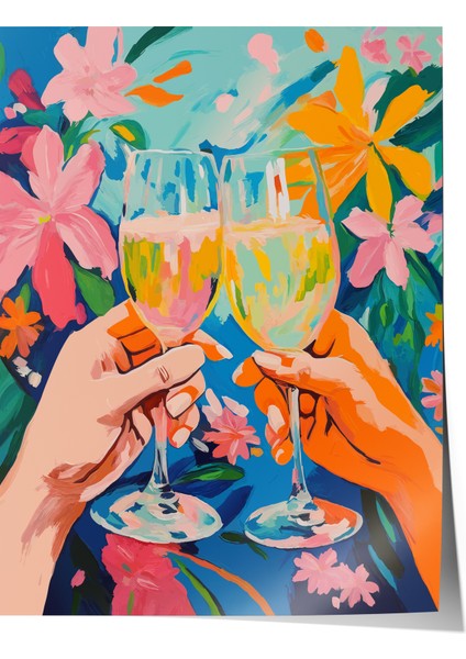 Çerçevesiz Poster, Renkli Kokteyl ve Çiçek Deseni, Mutfak Dekoru Poster No: 113367