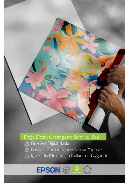 Çerçevesiz Poster, Renkli Kokteyl ve Çiçek Deseni, Mutfak Dekoru Poster No: 113367