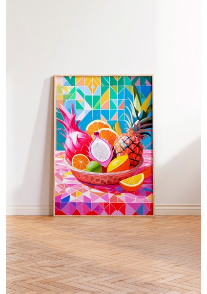 Ahşap Çerçeveli Tablo, Geometrik Renkli Meyve Tasarımı, Mutfak Dekoru Poster No: 113368 modelleri