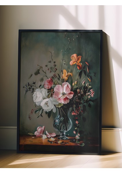 Siyah Çerçeveli Tablo, Siyah Zemin Zarif Çiçek Deseni, Yatak Odası Dekoru Poster No: 108924 fiyatları