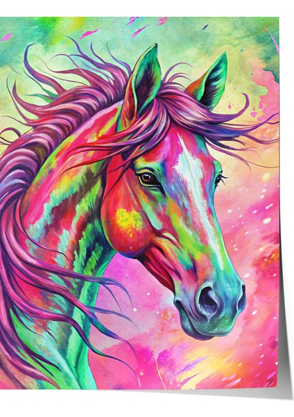 Çerçevesiz Poster, Renkli Soyut At Tasarımı, Genç Odası Dekoru Poster No: 113722