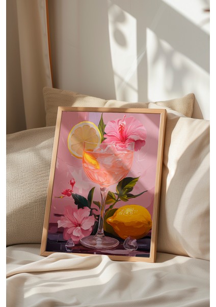 Ahşap Çerçeveli Tablo, Pembe Arka Plan Limonlu Içecek Çizimi, Mutfak Dekoru Poster No: 113370 indirimleri