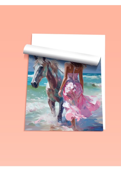 Çerçevesiz Poster, Deniz Kenarında Şapkalı Kadın, Salon Dekoru Poster No: 113721 fiyatları