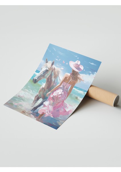 Çerçevesiz Poster, Deniz Kenarında Şapkalı Kadın, Salon Dekoru Poster No: 113721 modelleri