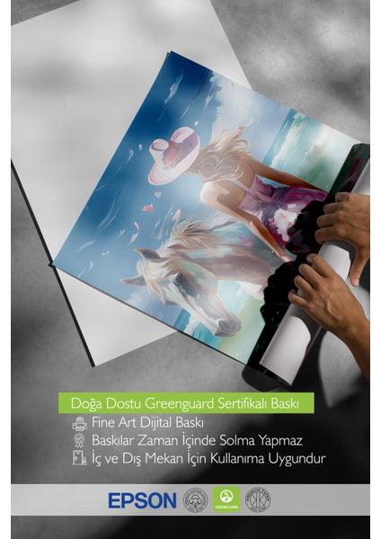 Çerçevesiz Poster, Deniz Kenarında Şapkalı Kadın, Salon Dekoru Poster No: 113721