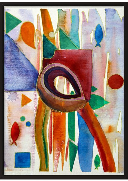 Siyah Çerçeveli Tablo, Renkli Soyut Göz ve Desen Çizimi, Ofis Dekoru Poster No: 113541