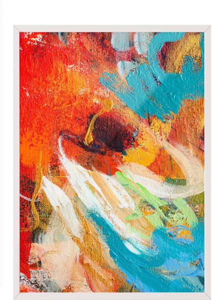 Beyaz Çerçeveli Tablo, Canlı Renkli Fırça Darbeleri Soyut Tasarım, Ofis Dekoru Poster No: 113552
