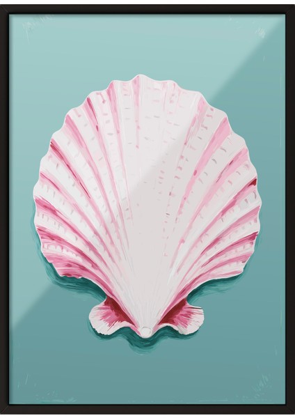 Siyah Çerçeveli Tablo, Pembe Deniz Kabuğu Tasarımı, Banyo Dekoru Poster No: 113800