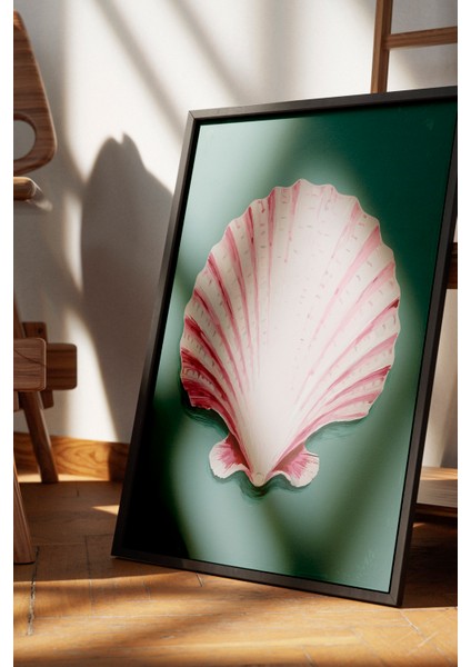 Siyah Çerçeveli Tablo, Pembe Deniz Kabuğu Tasarımı, Banyo Dekoru Poster No: 113800 fırsatları