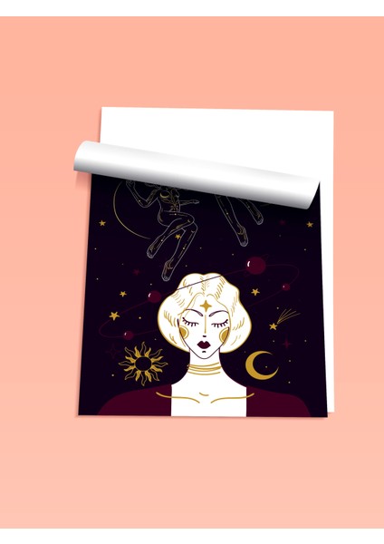 Çerçevesiz Poster, Burç ve Kadın Figürü Illüstrasyonu, Genç Odası Dekoru Poster No: 113884 fiyatları