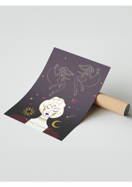 Çerçevesiz Poster, Burç ve Kadın Figürü Illüstrasyonu, Genç Odası Dekoru Poster No: 113884 modelleri