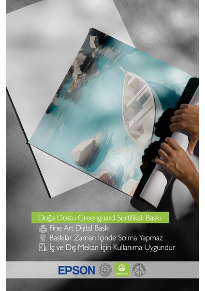 Çerçevesiz Poster, Beyaz Kayık Deniz Üzerinde, Salon Dekoru Poster No: 113798