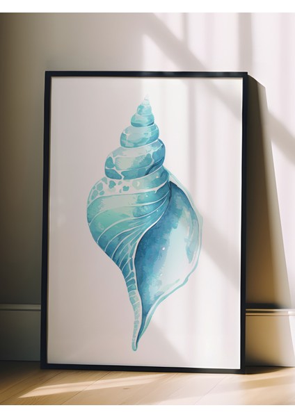 Siyah Çerçeveli Tablo, Turkuaz Deniz Kabuğu Çizimi, Banyo Dekoru Poster No: 113741 fiyatları