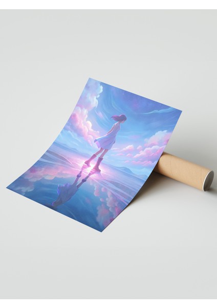 Çerçevesiz Poster, Gökyüzünde Yürüyen Kız Dijital Tasarım, Genç Odası Dekoru Poster No: 113848 modelleri