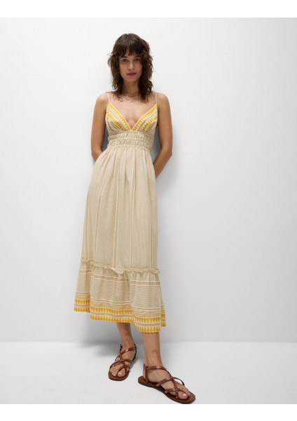 Pamuklu Askılı Midaxi Plaj Elbisesi