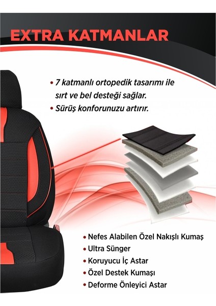 Jeep Commander Oto Koltuk Kılıfı Ön Arka Tam Set Mihway Betelgeuse Kırmızı Serisi fırsatları