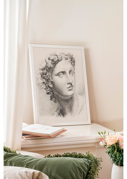 Beyaz Çerçeveli Tablo, Klasik Heykel Portresi Çizim, Ofis Dekoru Poster No: 113633 fiyatları