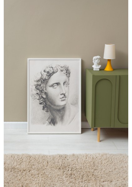 Beyaz Çerçeveli Tablo, Klasik Heykel Portresi Çizim, Ofis Dekoru Poster No: 113633 fırsatları