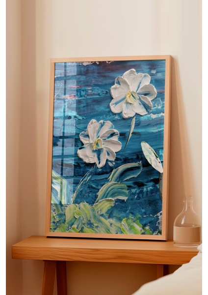 Ahşap Çerçeveli Tablo, Mavi Dalgalar Arasında Zambak, Salon Dekoru Poster No: 113516 fiyatları