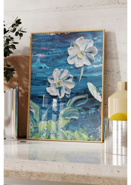 Ahşap Çerçeveli Tablo, Mavi Dalgalar Arasında Zambak, Salon Dekoru Poster No: 113516 fırsatları