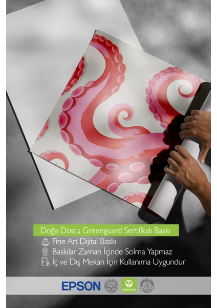 Çerçevesiz Poster, Kırmızı Ahtapot Kolu Çizimi, Mutfak Dekoru Poster No: 113799