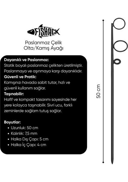 Olta Kamış Ayağı - Paslanmaz Çelik - Fishack - Siyah - 5'li fiyatları