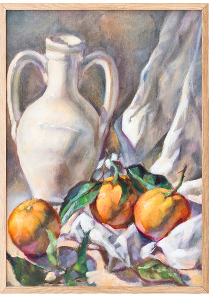 Ahşap Çerçeveli Tablo, Meyve ve Sürahi Natürmort Tablo, Mutfak Dekoru Poster No: 113526