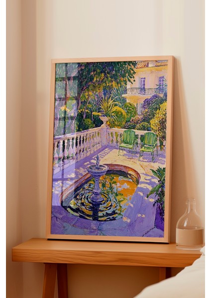 Ahşap Çerçeveli Tablo, Renkli Tropik Havuz ve Bahçe Manzarası, Salon Dekoru Poster No: 109240 fiyatları