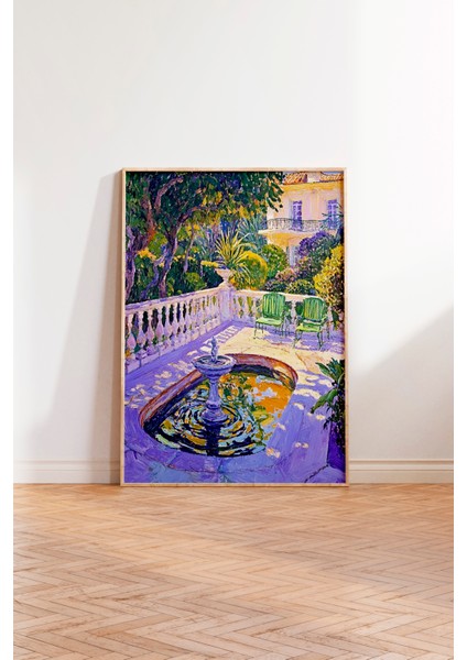 Ahşap Çerçeveli Tablo, Renkli Tropik Havuz ve Bahçe Manzarası, Salon Dekoru Poster No: 109240 modelleri
