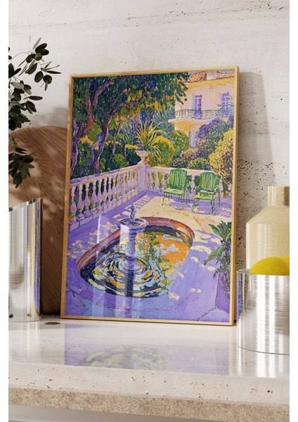 Ahşap Çerçeveli Tablo, Renkli Tropik Havuz ve Bahçe Manzarası, Salon Dekoru Poster No: 109240 fırsatları