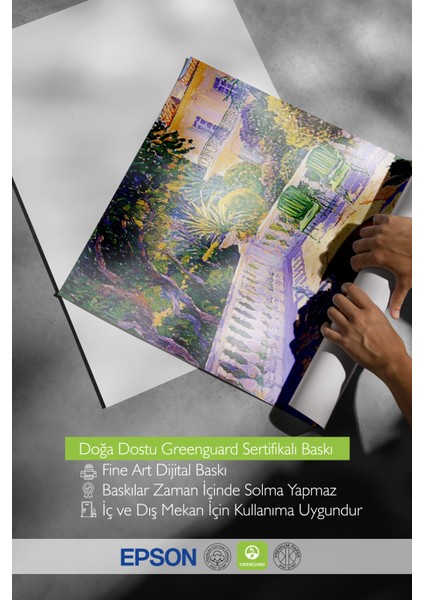 Ahşap Çerçeveli Tablo, Renkli Tropik Havuz ve Bahçe Manzarası, Salon Dekoru Poster No: 109240