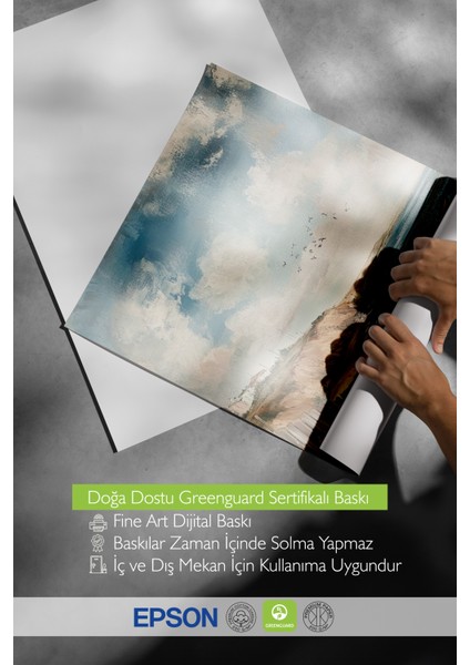 Beyaz Çerçeveli Tablo, Sahil Manzaralı Deniz ve Gökyüzü Tablosu, Salon Dekoru Poster No: 108946