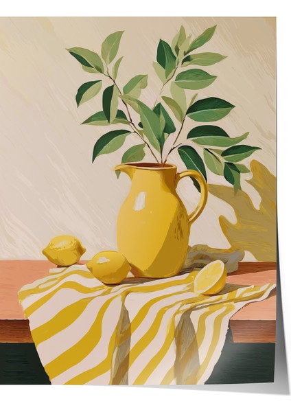 Çerçevesiz Poster, Sarı Limonlu Natürmort Tablo, Mutfak Dekoru Poster No: 113318