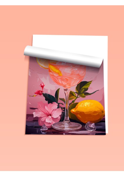 Çerçevesiz Poster, Pembe Arka Plan Limonlu Içecek Çizimi, Mutfak Dekoru Poster No: 113370 fiyatları