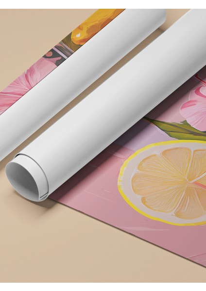 Çerçevesiz Poster, Pembe Arka Plan Limonlu Içecek Çizimi, Mutfak Dekoru Poster No: 113370 fırsatları