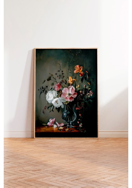 Ahşap Çerçeveli Tablo, Siyah Zemin Zarif Çiçek Deseni, Yatak Odası Dekoru Poster No: 108924 modelleri