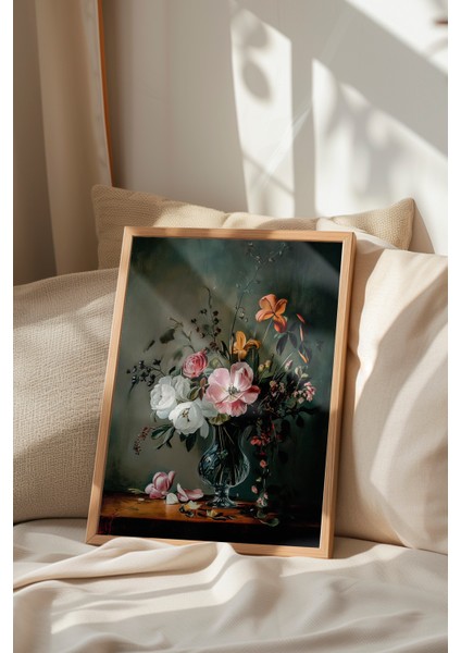 Ahşap Çerçeveli Tablo, Siyah Zemin Zarif Çiçek Deseni, Yatak Odası Dekoru Poster No: 108924 indirimleri