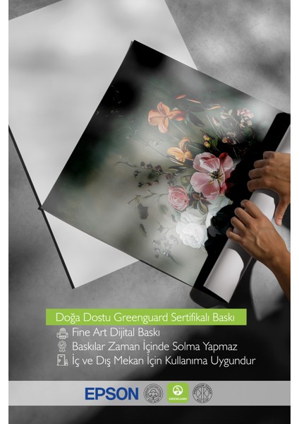 Ahşap Çerçeveli Tablo, Siyah Zemin Zarif Çiçek Deseni, Yatak Odası Dekoru Poster No: 108924