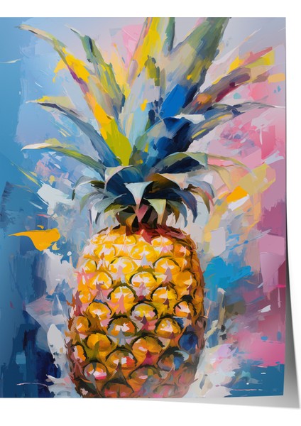 Çerçevesiz Poster, Renkli Ananas Tropik Çizim, Mutfak Dekoru Poster No: 113365