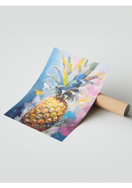 Çerçevesiz Poster, Renkli Ananas Tropik Çizim, Mutfak Dekoru Poster No: 113365 modelleri