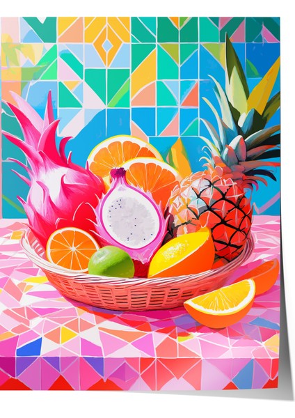 Çerçevesiz Poster, Geometrik Renkli Meyve Tasarımı, Mutfak Dekoru Poster No: 113368